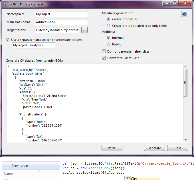 At My Window JSON C Class Generator